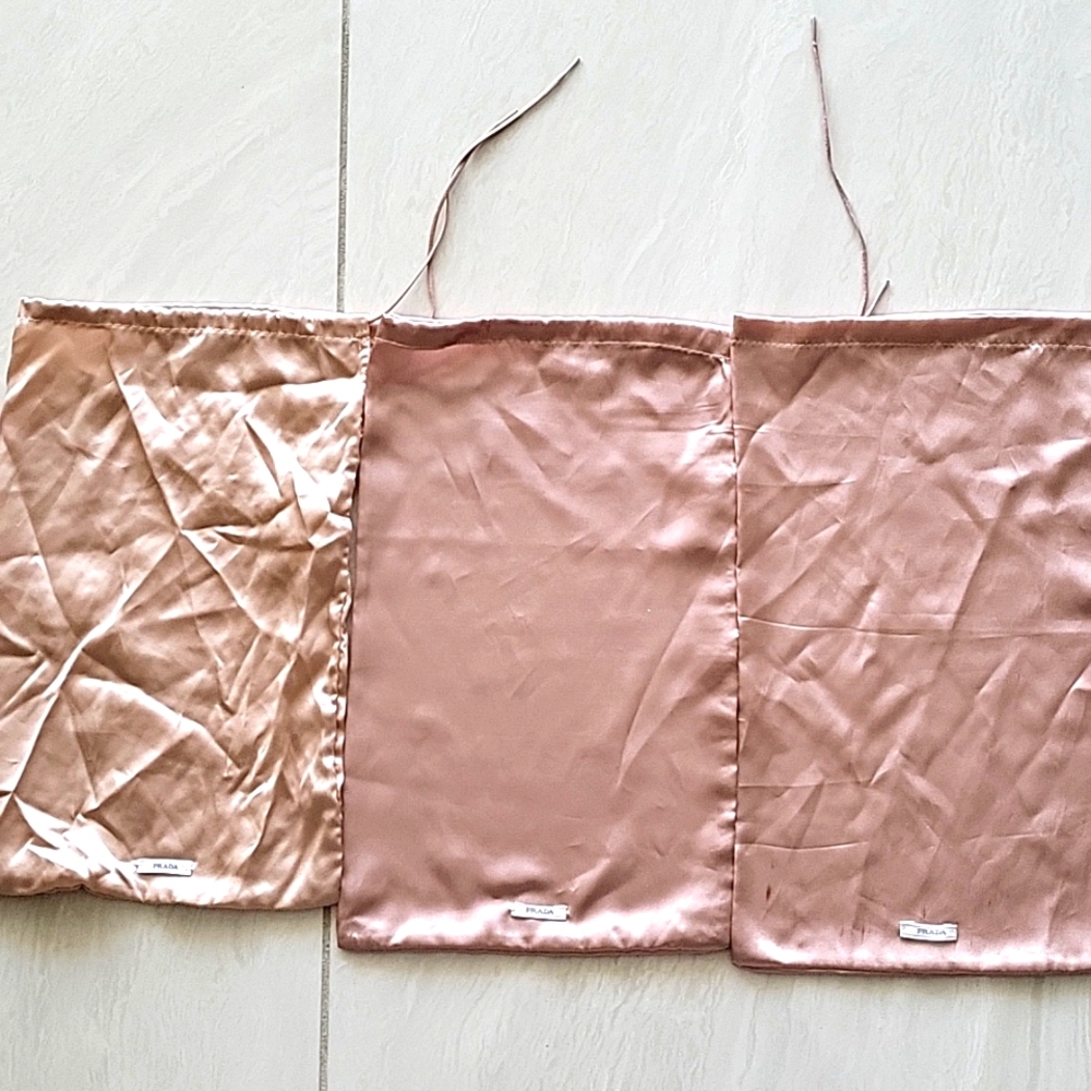 Prada shoe dust bags, pink satin
